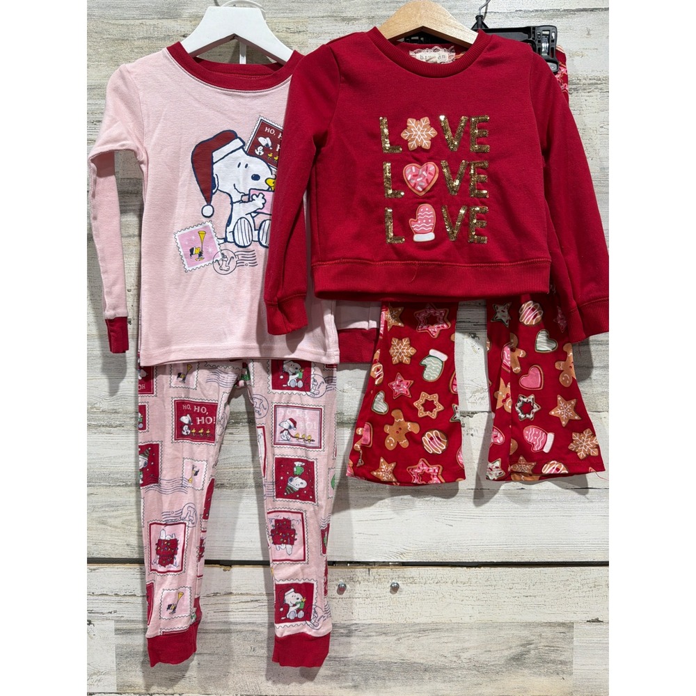 Carter's BTWEEN Holiday Bundle Girls 4 Red Pink Snoopy Gingerbread Christmas EUC